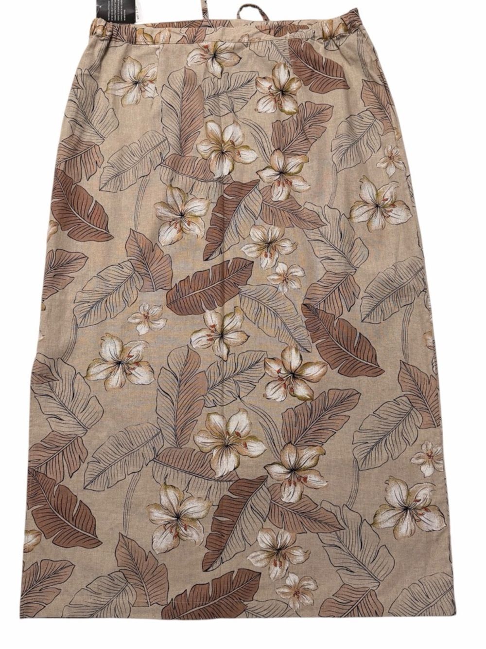 NWT Sag Harbor Tropical Floral Linen Blend Maxi Skirt Tan Brown Size 16 - Picture 7 of 8